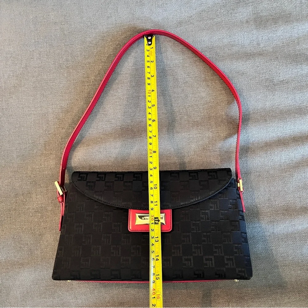 St John Black Shoulder Bag with Red Leather Trim